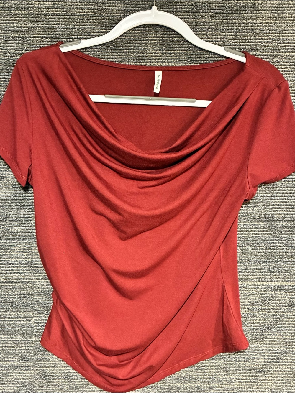 HALARA Draped Cowl Neck Top in Deep Red